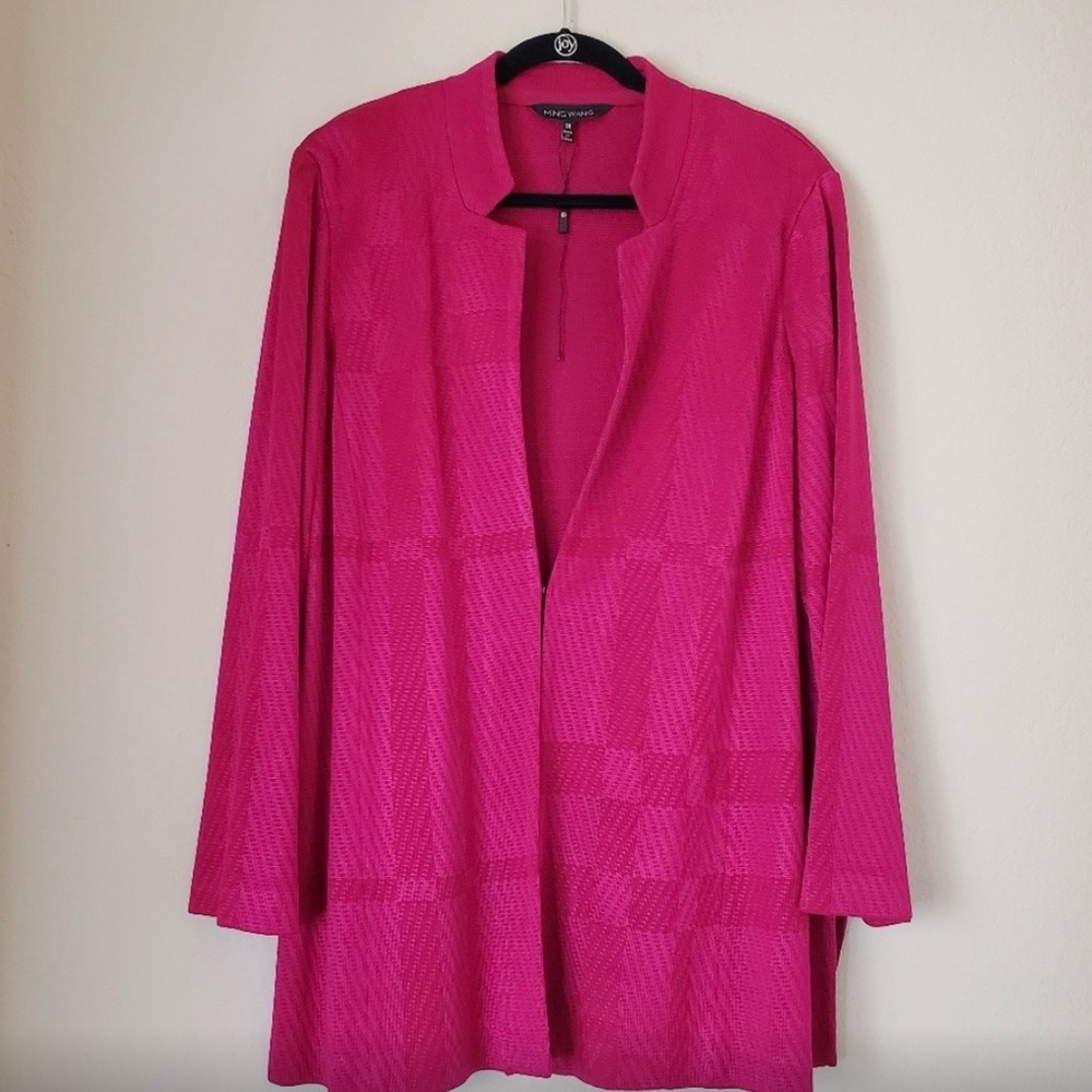 Ming Wang Vibrant Pink Open Front Jacket 1X